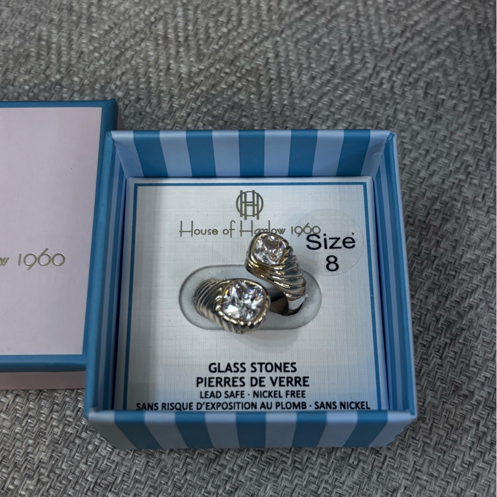 House of Harlow 1960 Silver Crystal Statement Ring